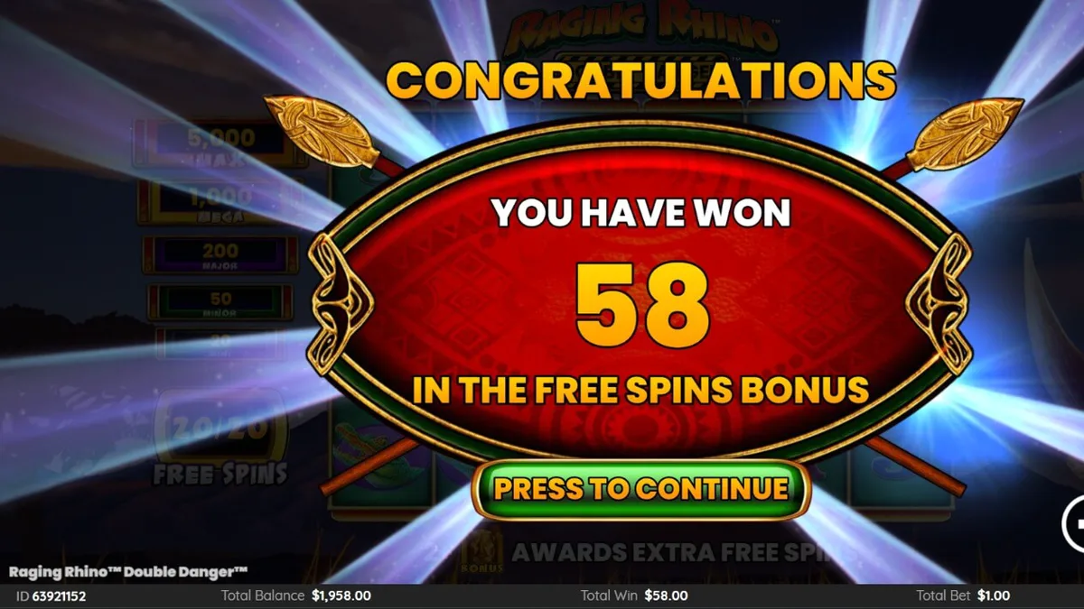 Pemandangan sabana Afrika dalam permainan slot Raging Rhino Double Danger