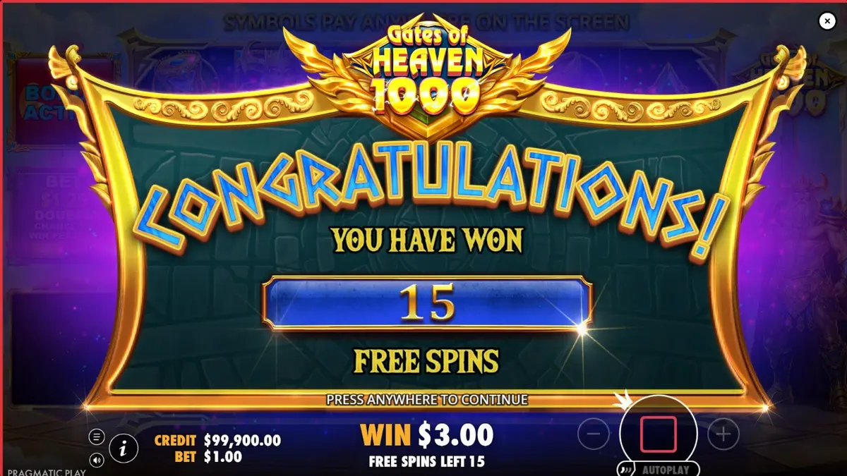 Pemandangan gerbang surgawi dan Zeus dalam slot Gates of Heaven 1000